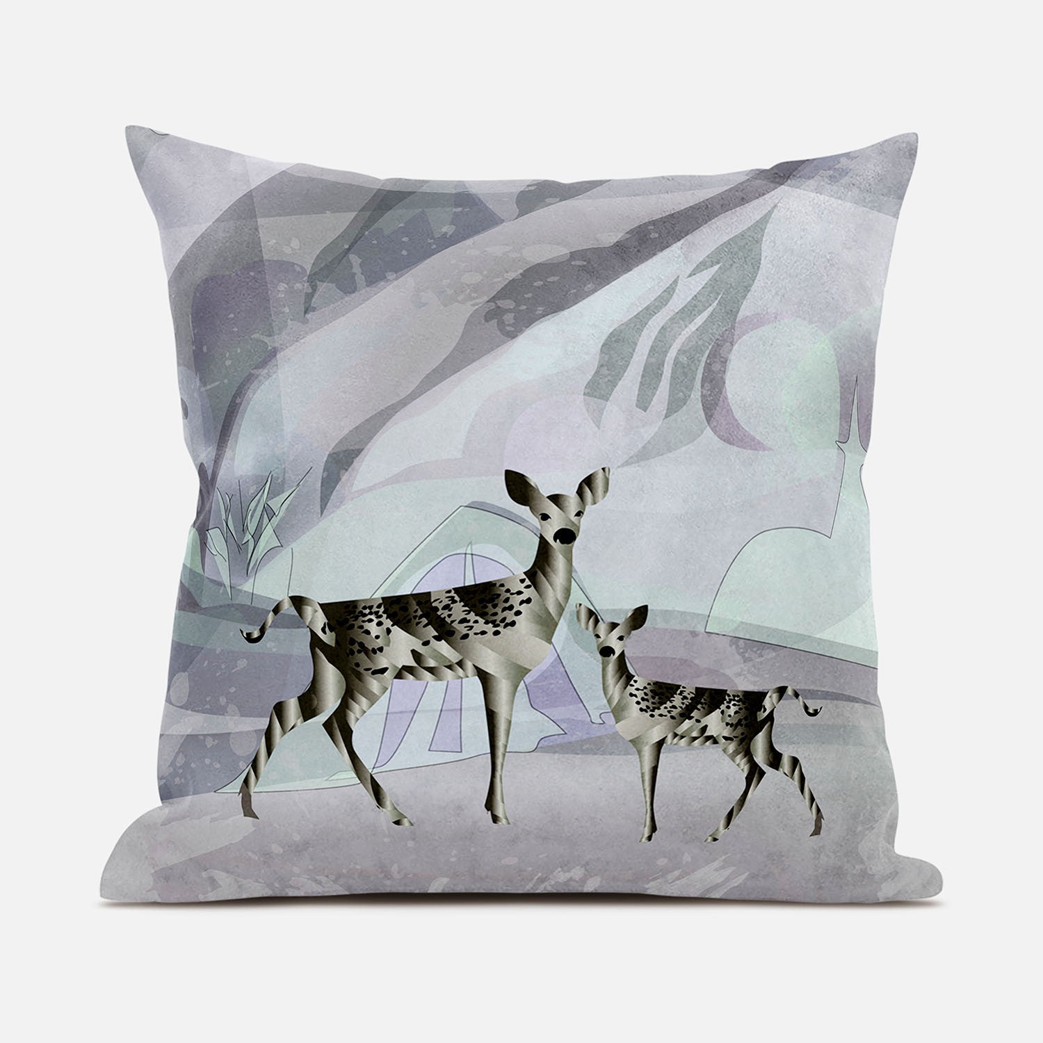 16x16 Black Purple Brown Deer Blown Seam Broadcloth Animal Print Throw Pillow