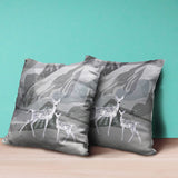 26x26 Silver Black Deer Blown Seam Broadcloth Animal Print Throw Pillow