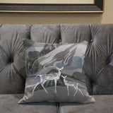 26x26 Silver Black Deer Blown Seam Broadcloth Animal Print Throw Pillow