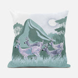 16x16 Green White Deer Blown Seam Broadcloth Animal Print Throw Pillow