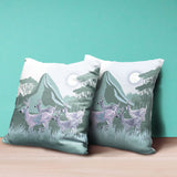 16x16 Green White Deer Blown Seam Broadcloth Animal Print Throw Pillow