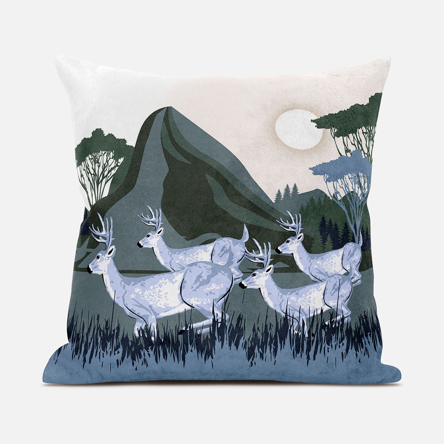 20x20 Blue Deer Blown Seam Broadcloth Animal Print Throw Pillow