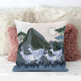 20x20 Blue Deer Blown Seam Broadcloth Animal Print Throw Pillow