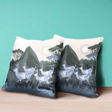 20x20 Blue Deer Blown Seam Broadcloth Animal Print Throw Pillow