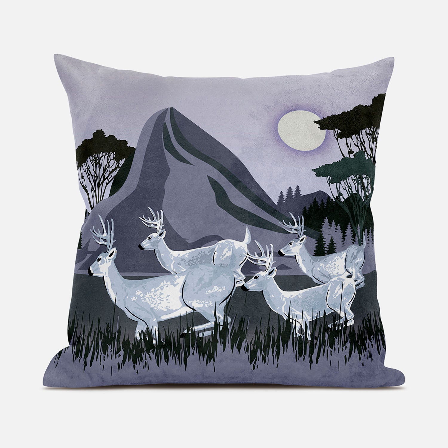 16x16 White Muted Purple Deer Blown Seam Broadcloth Animal Print Throw Pillow