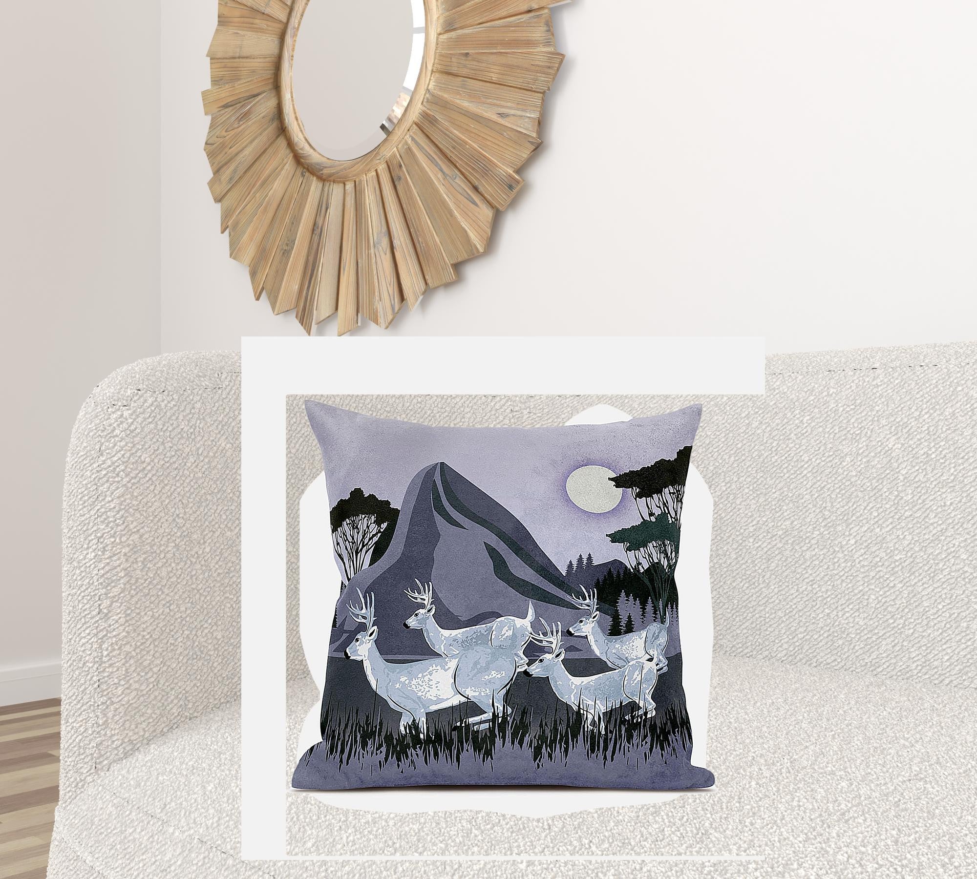 28x28 White Muted Purple Deer Blown Seam Broadcloth Animal Print Throw Pillow