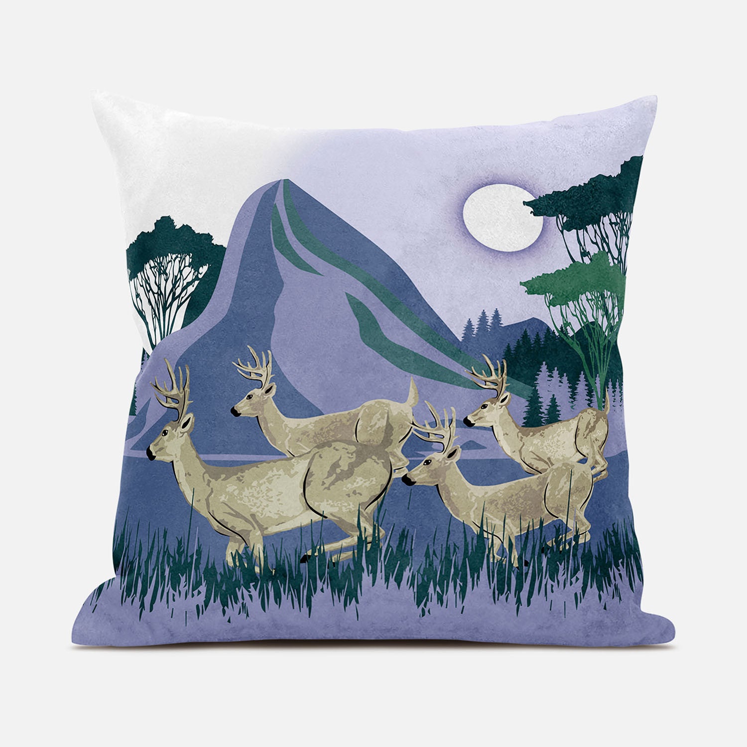 20x20 Brown Blue Green Deer Blown Seam Broadcloth Animal Print Throw Pillow