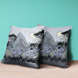 20x20 Black Gray Deer Blown Seam Broadcloth Animal Print Throw Pillow