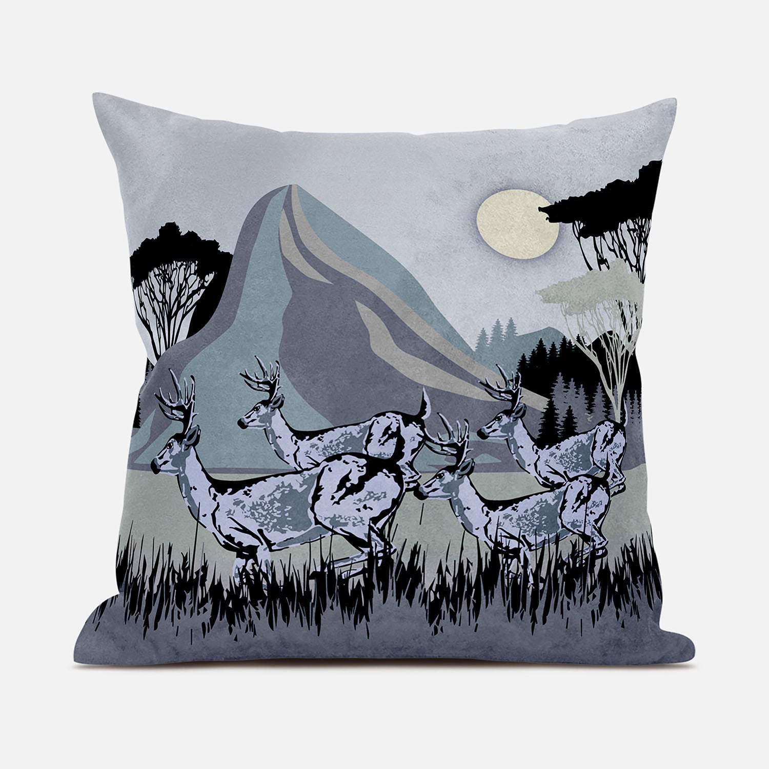 28x28 Black Gray Deer Blown Seam Broadcloth Animal Print Throw Pillow