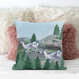 16x16 Green Blue Deer Blown Seam Broadcloth Animal Print Throw Pillow