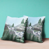 16x16 Green Blue Deer Blown Seam Broadcloth Animal Print Throw Pillow