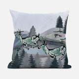 28x28 Muted Green Black Blue Deer Blown Seam Broadcloth Animal Print Throw Pillow