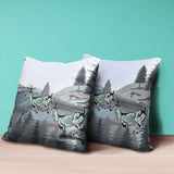 28x28 Muted Green Black Blue Deer Blown Seam Broadcloth Animal Print Throw Pillow