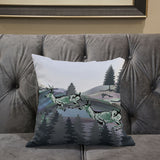 28x28 Muted Green Black Blue Deer Blown Seam Broadcloth Animal Print Throw Pillow