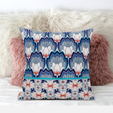 16x16 Gray Blue Orange Blown Seam Broadcloth Floral Throw Pillow