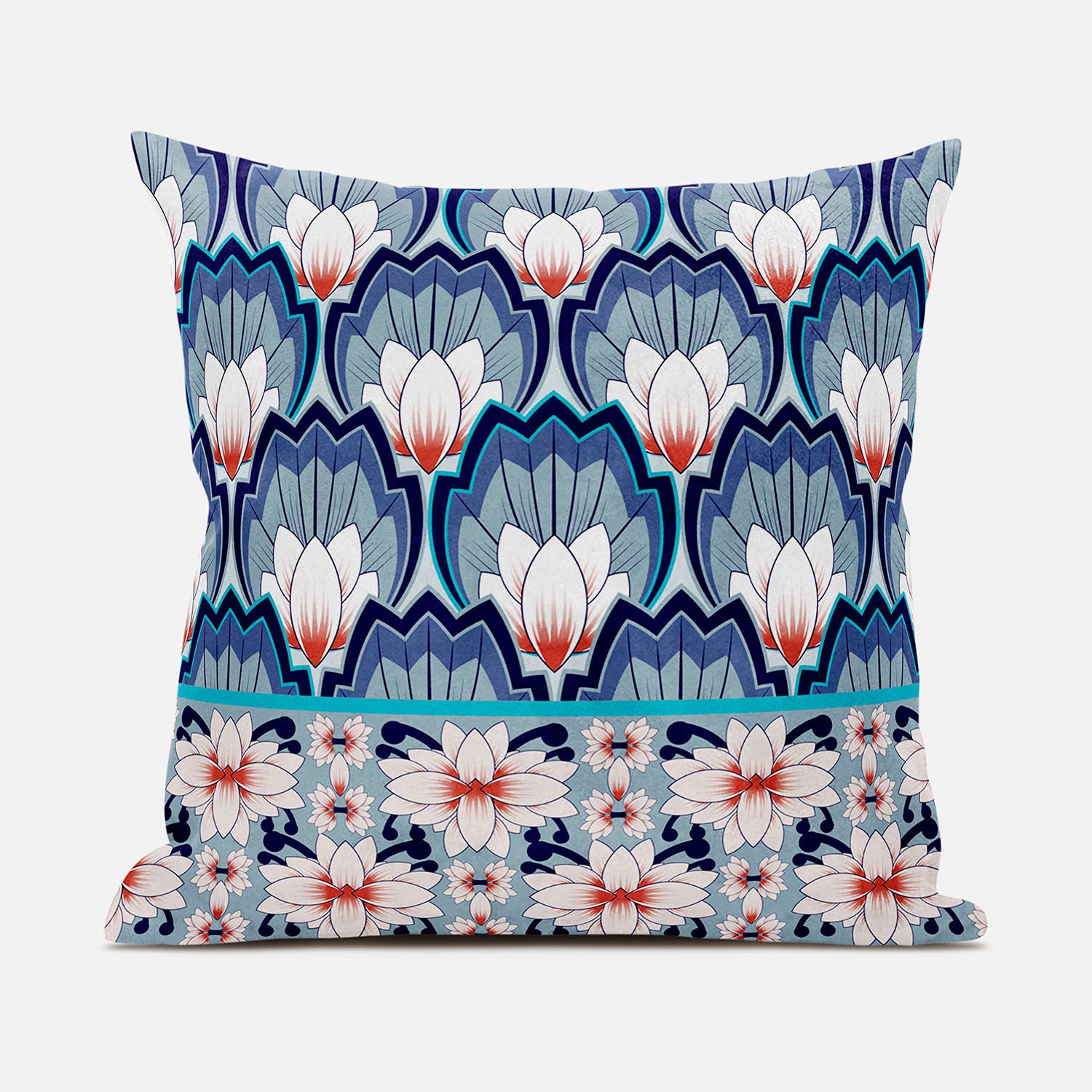 20x20 Gray Blue Orange Blown Seam Broadcloth Floral Throw Pillow