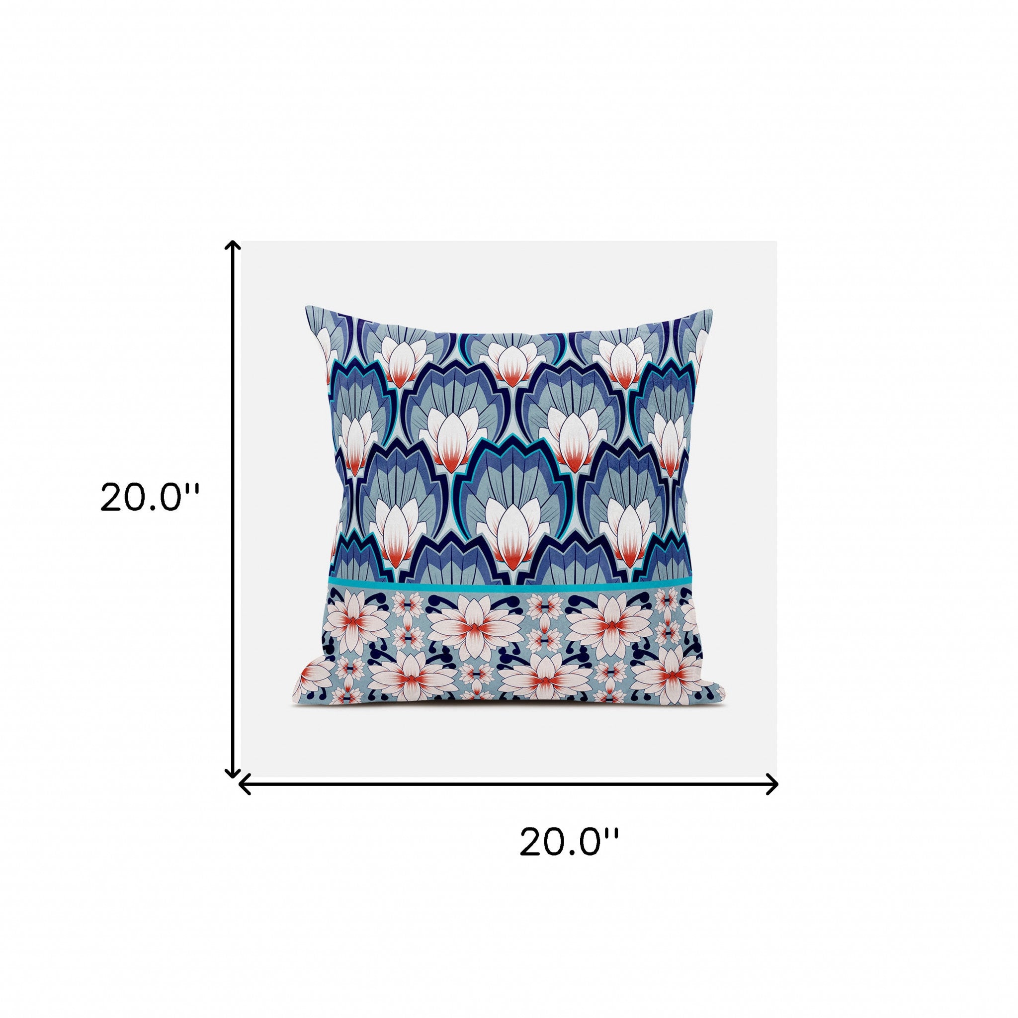 20x20 Gray Blue Orange Blown Seam Broadcloth Floral Throw Pillow