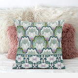 18x18 Green Pink Blown Seam Broadcloth Floral Throw Pillow