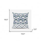 16x16 White Gray Blue Blown Seam Broadcloth Floral Throw Pillow