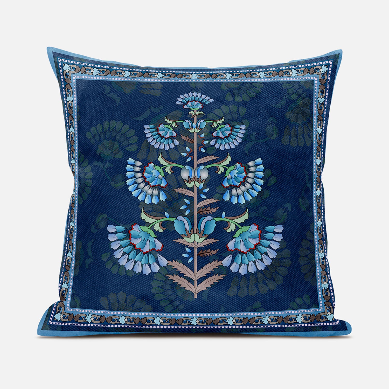 16x16 Blue Brown Blown Seam Broadcloth Floral Throw Pillow