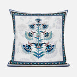 18x18 Off White Blue Black Blown Seam Broadcloth Floral Throw Pillow