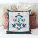 18x18 Off White Blue Black Blown Seam Broadcloth Floral Throw Pillow