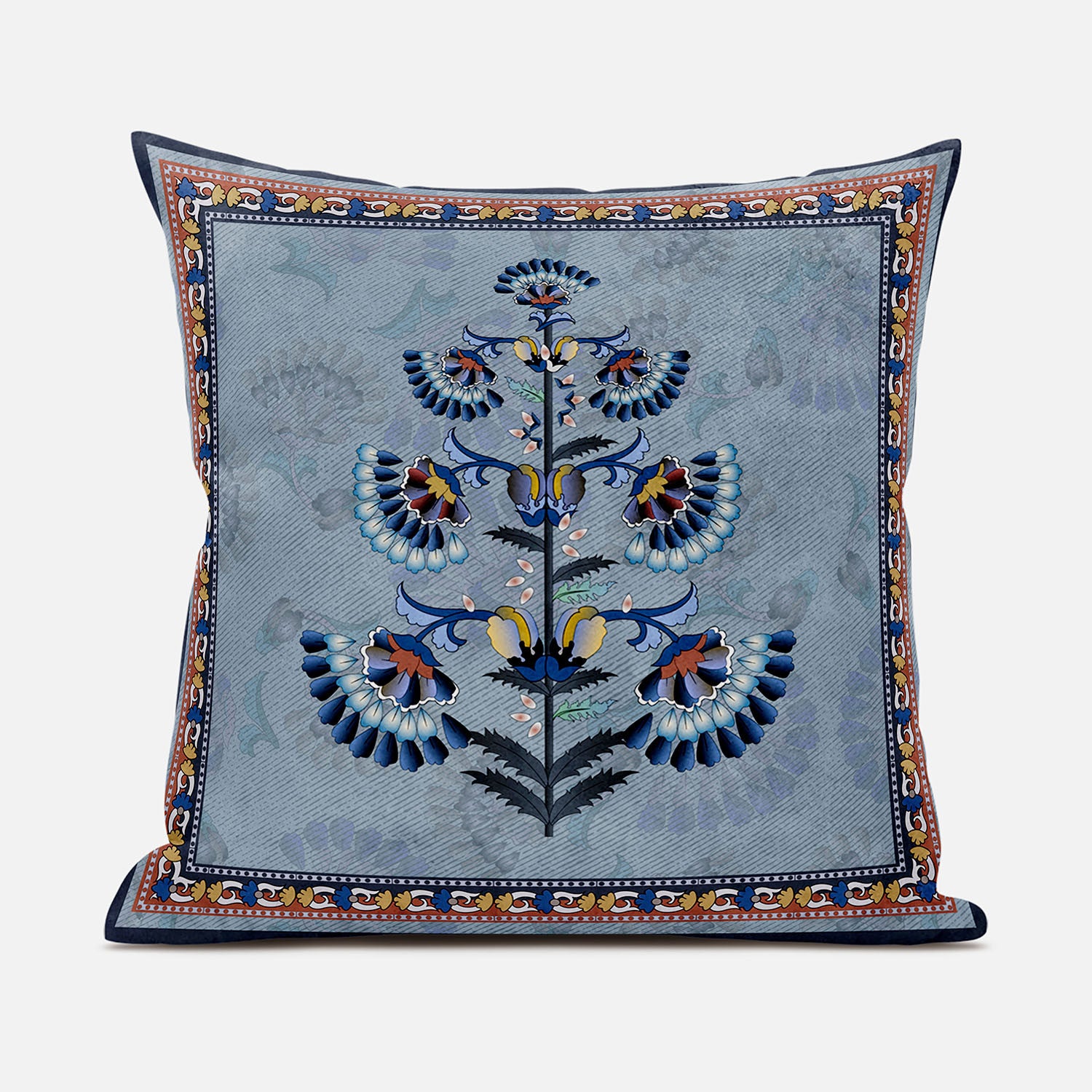 16x16 Gray Blue Red Blown Seam Broadcloth Floral Throw Pillow