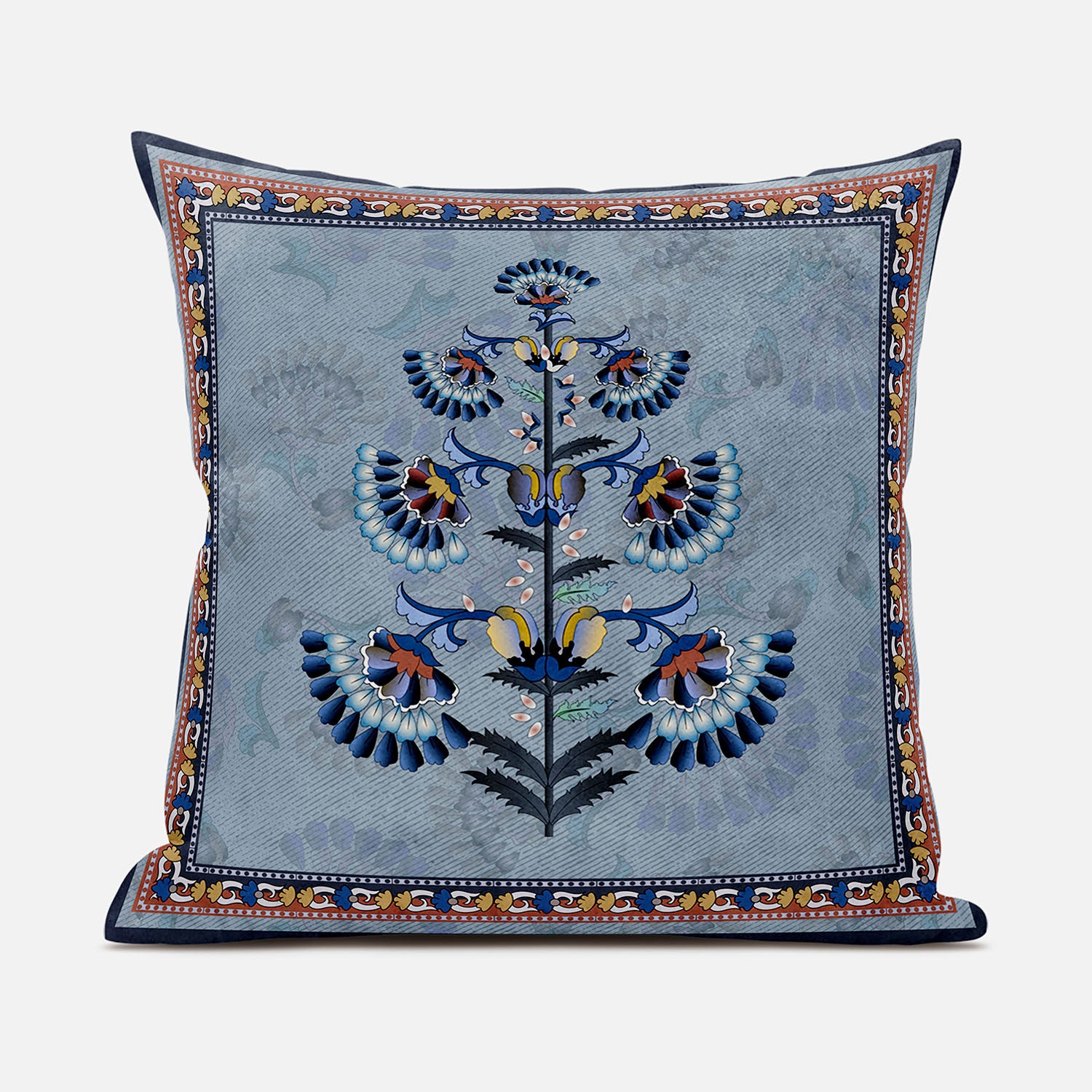 18x18 Gray Blue Red Blown Seam Broadcloth Floral Throw Pillow