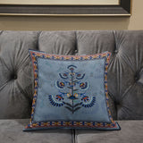 20x20 Gray Blue Red Blown Seam Broadcloth Floral Throw Pillow