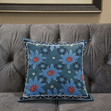 16x16 Blue Red Blown Seam Broadcloth Floral Throw Pillow