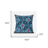 16x16 Blue Red Blown Seam Broadcloth Floral Throw Pillow