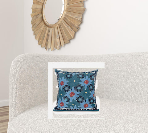 20x20 Blue Red Blown Seam Broadcloth Floral Throw Pillow