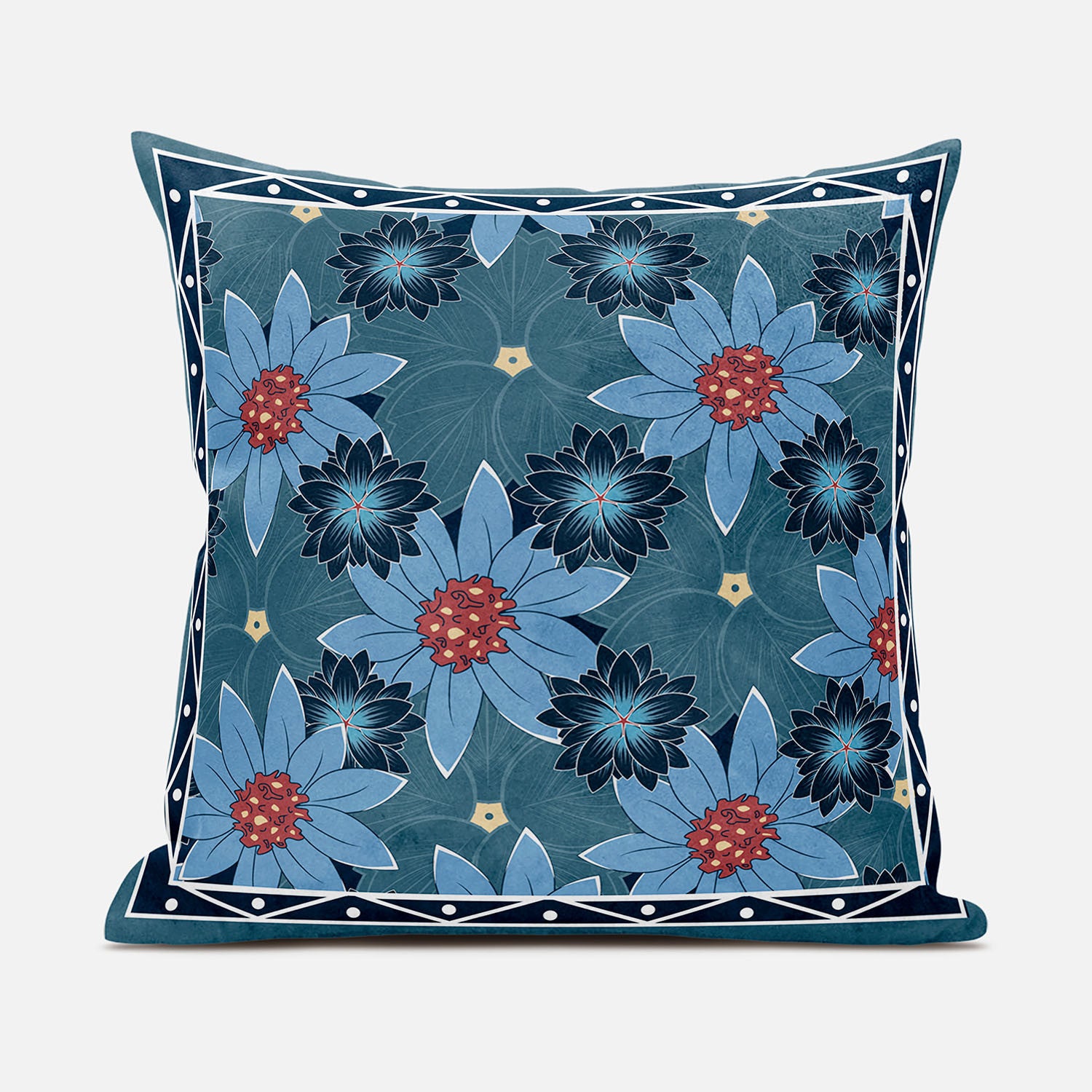 26x26 Blue Red Blown Seam Broadcloth Floral Throw Pillow
