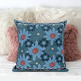 26x26 Blue Red Blown Seam Broadcloth Floral Throw Pillow