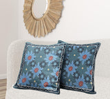 26x26 Blue Red Blown Seam Broadcloth Floral Throw Pillow