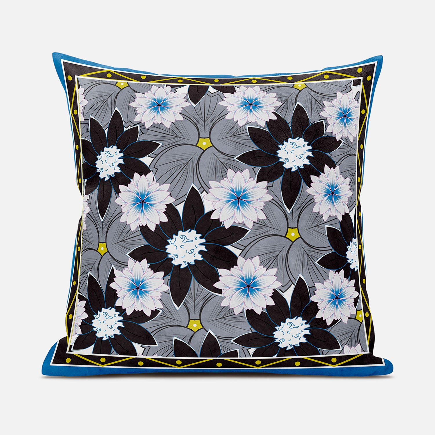 18x18 Gray Brown Blue Blown Seam Broadcloth Floral Throw Pillow