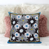 18x18 Gray Brown Blue Blown Seam Broadcloth Floral Throw Pillow