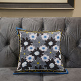 18x18 Gray Brown Blue Blown Seam Broadcloth Floral Throw Pillow