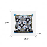 26x26 Gray Brown Blue Blown Seam Broadcloth Floral Throw Pillow