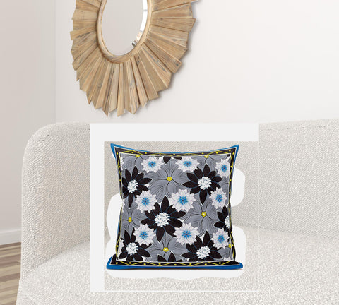 26x26 Gray Brown Blue Blown Seam Broadcloth Floral Throw Pillow