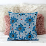 16x16 Gray Blue Blown Seam Broadcloth Floral Throw Pillow