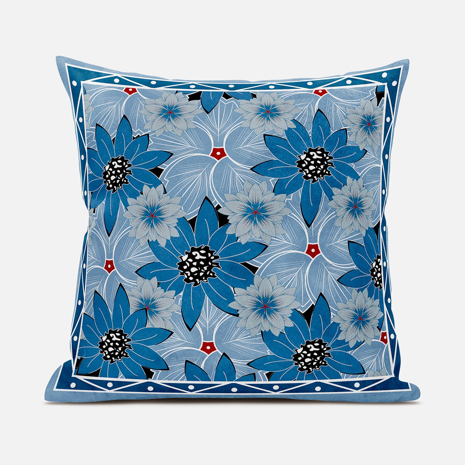 20x20 Gray Blue Blown Seam Broadcloth Floral Throw Pillow