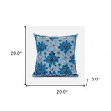 20x20 Gray Blue Blown Seam Broadcloth Floral Throw Pillow