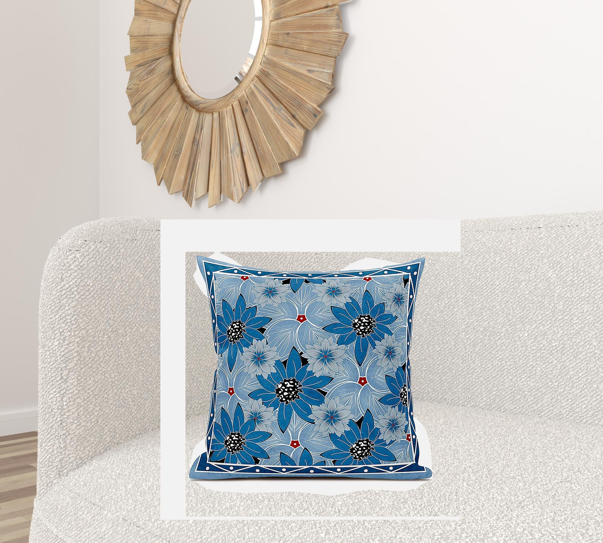 26x26 Gray Blue Blown Seam Broadcloth Floral Throw Pillow