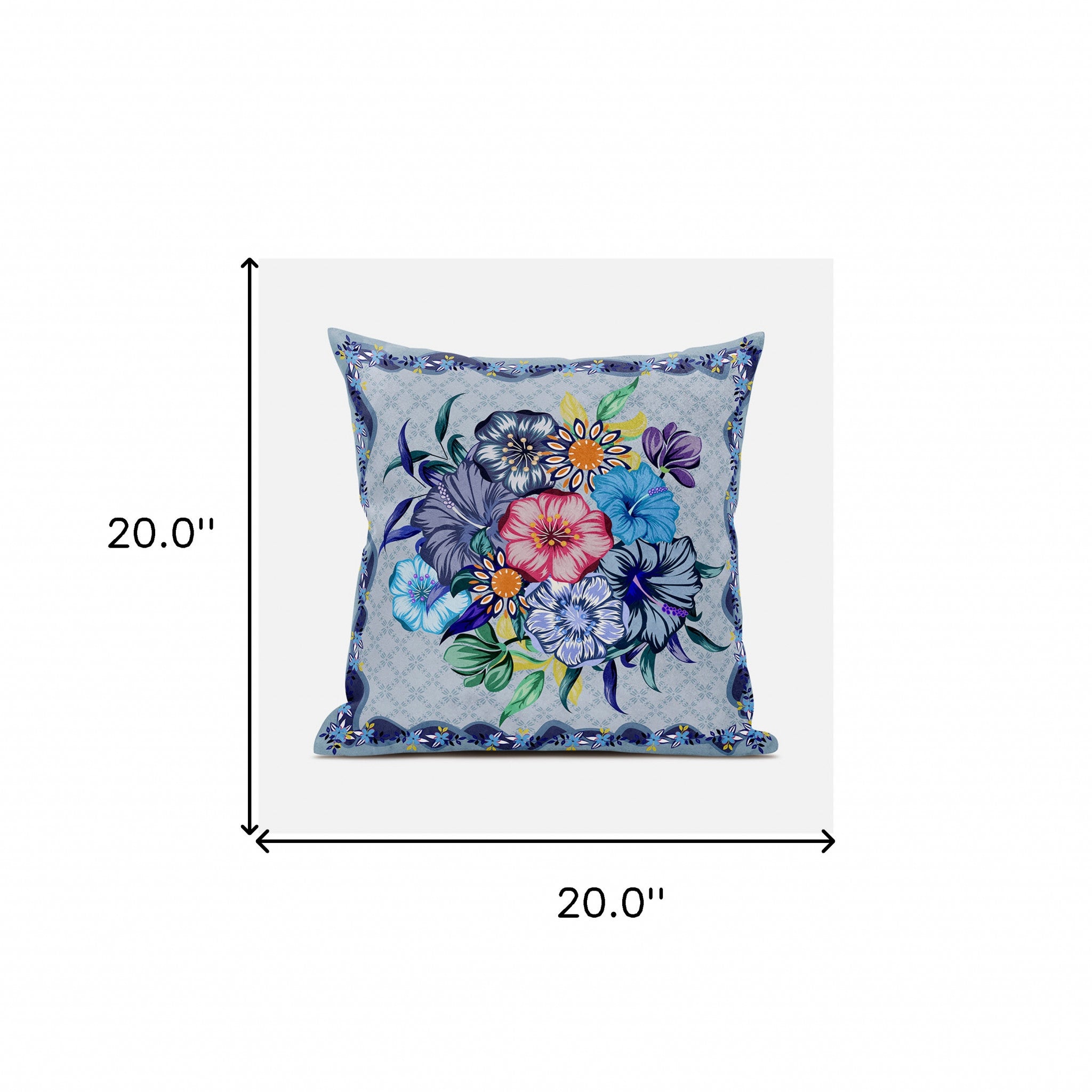 20x20 Blue Pink Gray Blown Seam Broadcloth Floral Throw Pillow