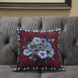 26x26 Red Gray Blown Seam Broadcloth Floral Throw Pillow