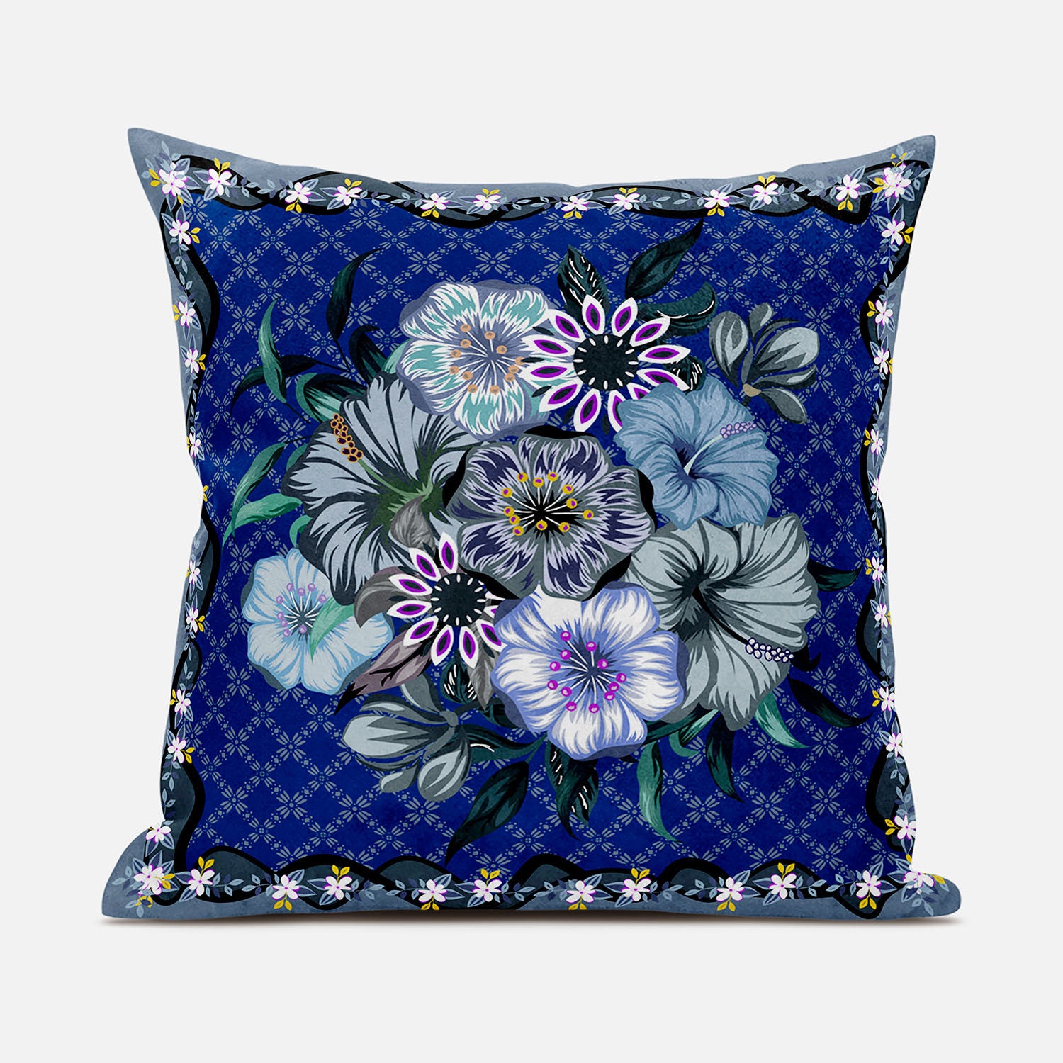 20x20 Blue Gray Blown Seam Broadcloth Floral Throw Pillow