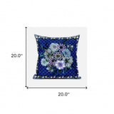 20x20 Blue Gray Blown Seam Broadcloth Floral Throw Pillow