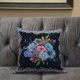 16x16 Black Blue Blown Seam Broadcloth Floral Throw Pillow