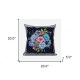 20x20 Black Blue Blown Seam Broadcloth Floral Throw Pillow